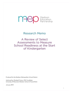 Measure School Readiness memo cover page
