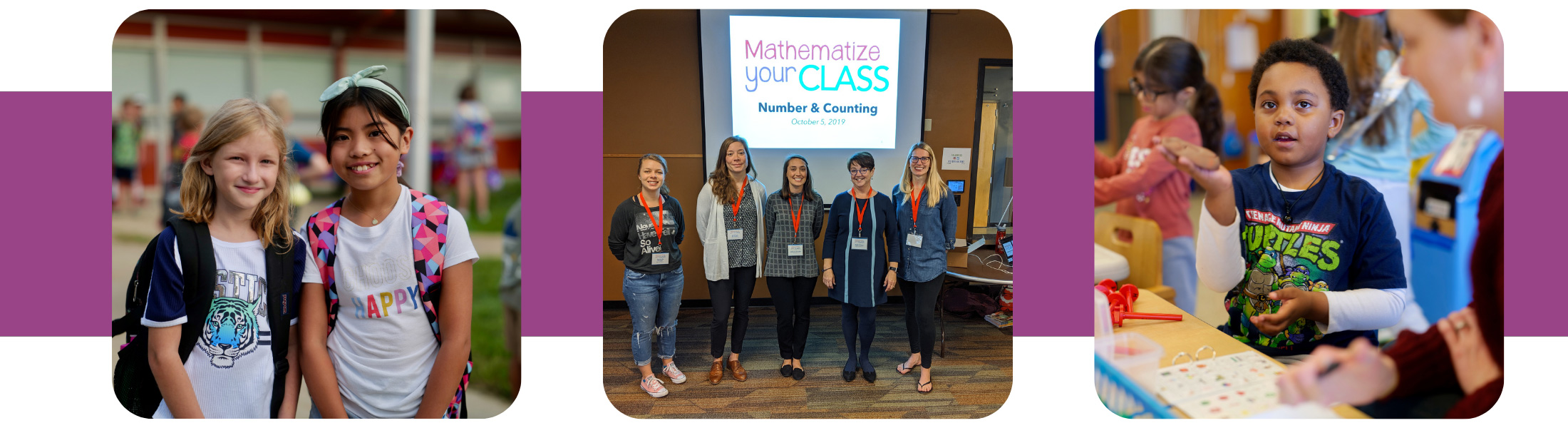 3 photos of students